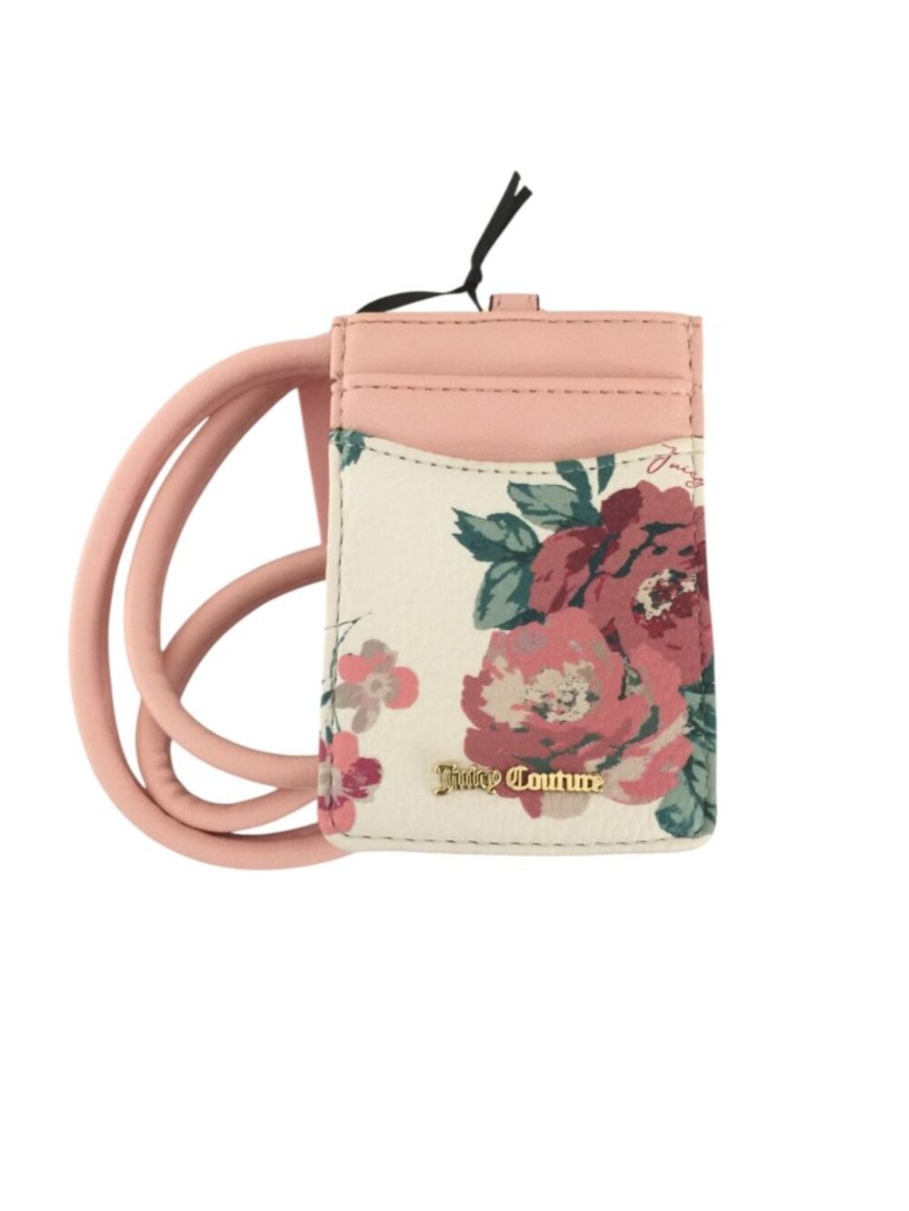 Juicy Couture Vintage Rose Floral Lanyard Card Holder ID Slot Rose Off White Sag